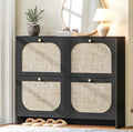 Nicetree Freestanding Arched Rattan Accent Ultra Slim Shoe Cabinet for Entryway - 4 Flip Drawers &amp 3-Tier Adjustable Shelves Farmhouse Modern Rustic Shoe Rack for Hallway Foyer Living RoomBlack