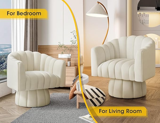 Swivel Accent Chair Set of 2Mid Century 360° Swivel Barrel ChairFluffy Velvet Fabric ChairsRound Club Arm ChairUpholstered Single Sofa Seating for HomeLiving Room BedroomWaiting Room