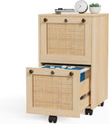 VINGLI 2 Drawer File Cabinet with Lock Rolling File Cabinets for Home Office Small Printer Stand Wood Rattan Oak File Organizer Under Desk Filing Cabinet on Wheels for Folders with Tabs