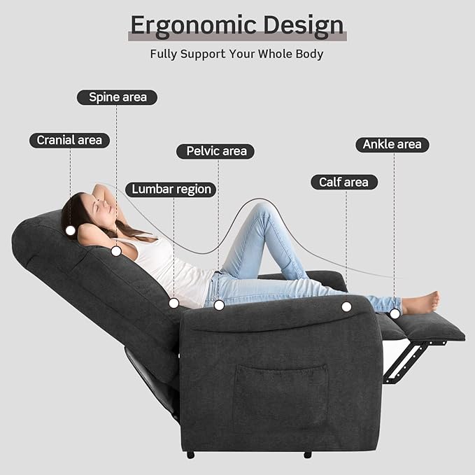Giantex Power Lift Recliner Chair for Elderly Ergonomic Lounge Chair w/Remote Control Adjustable Backrest Side Pocket Electric Stand-Up Fabric Arm Chair for Bedroom Living Room Nursery (Grey)