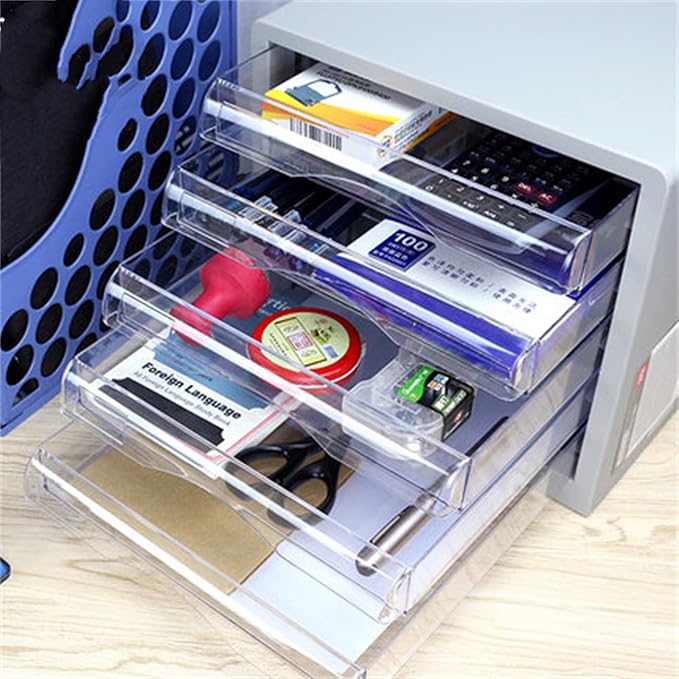 File Storage Cabinets Desktop File Cabinet Transparent Drawer Data Small Cabinet Office Desktop Household Storage Box(White)