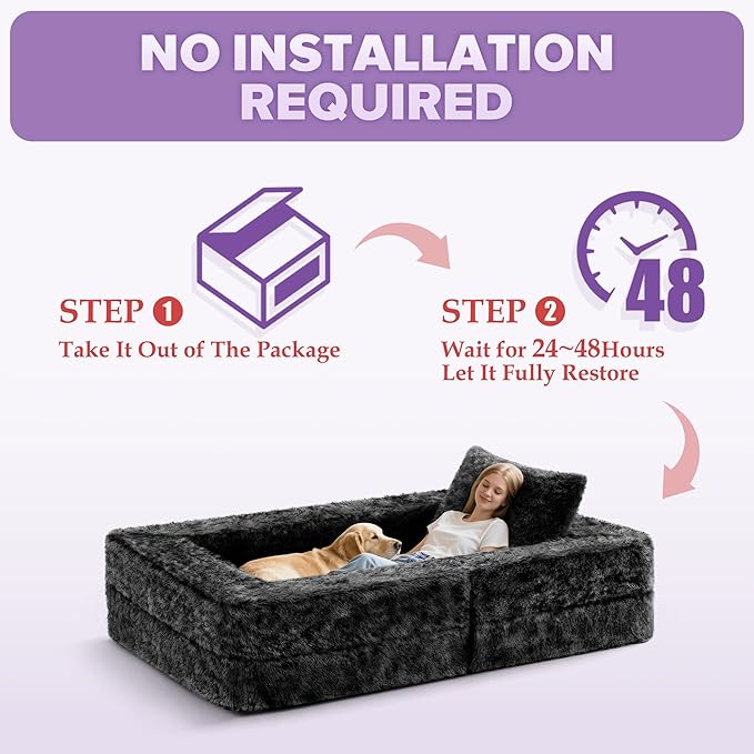 HABUTWAY Convertible Sofa Bed 3-in-1 Futon Sofa Bed with Pillow Foldable Pull Out Floor Sofa Bed with Removable Cover Plush Boneless Couch for Living Room/Bedroom/Dorm