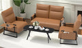 Faux Leather Sectional Couches for Living Room 3 Piece Loveseat and Chair Set with Flip Up Tray Tables Side Pockets Modern Modular Sectional Sofa for Office 2-Seat+1-Seat+1-Seat Brown