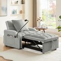 3-in-1 Convertible Futon Sofa Bed Chair Velvet Tufted Upholstered Pull Out Sleeper Chair with Adjustable Backrest &amp Swivel Phone Holder &amp USB Ports Modern Lounge Armchair for Living Room(Gre