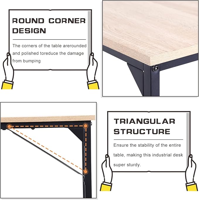 BLKMTY 47 Computer Desk Home Office Desk Wood Writing Study Table Modern Simple Computer Table Desk Fashion Tables for Room with Metal Frame Workstation for Small Space Nature