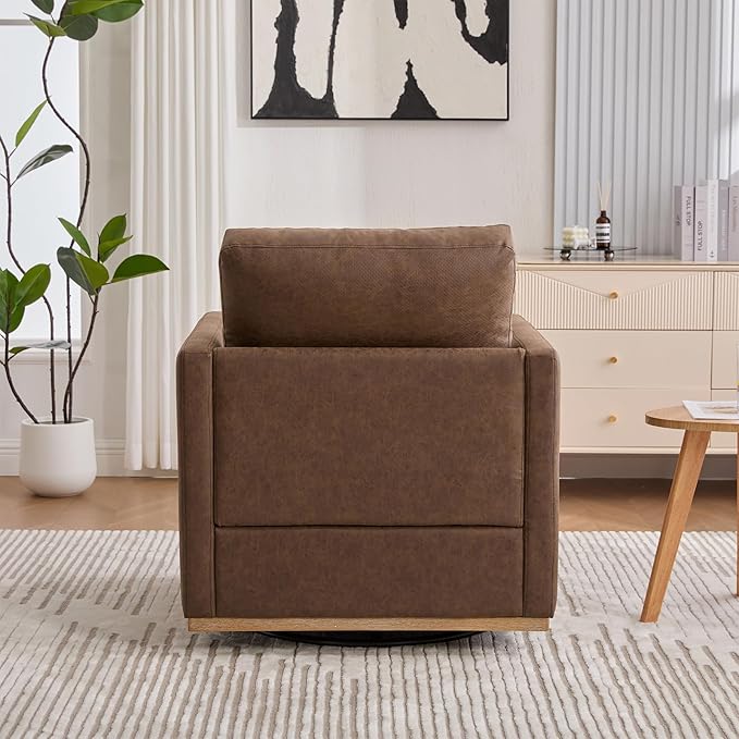 360° Swivel Accent Chair Square Modern Comfy Chair with Metal Base &amp Thicked Cushion Upholstered Lounge Reading Armchair Cozy Cloud Sofa Chairs for Living Room Bedroom Office Club(PU Coffee