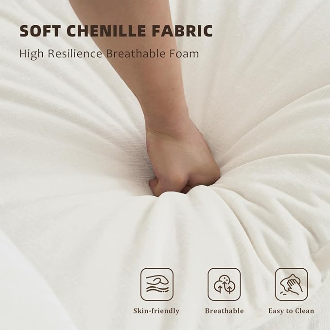 Single Accent Chair Sofa Chenille Fabric Reading Chair Single Sofa Couch with Pillow for Living Room Apartment Office(White)