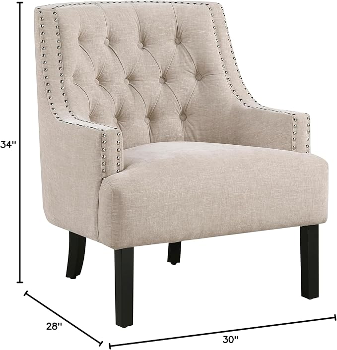 Modern Traditional Chair with Chenille Upholstery and Button-Tufted Design Solid Wood Furniture for Living Room Comfort