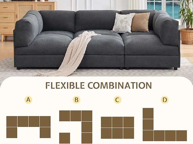 Jocisland 148 inches U-Shaped Modular Sectional Sofa Oversized Convertible Couch with Ottoman Easy Assembly Scratch-Resistant Linen Fabric Gray