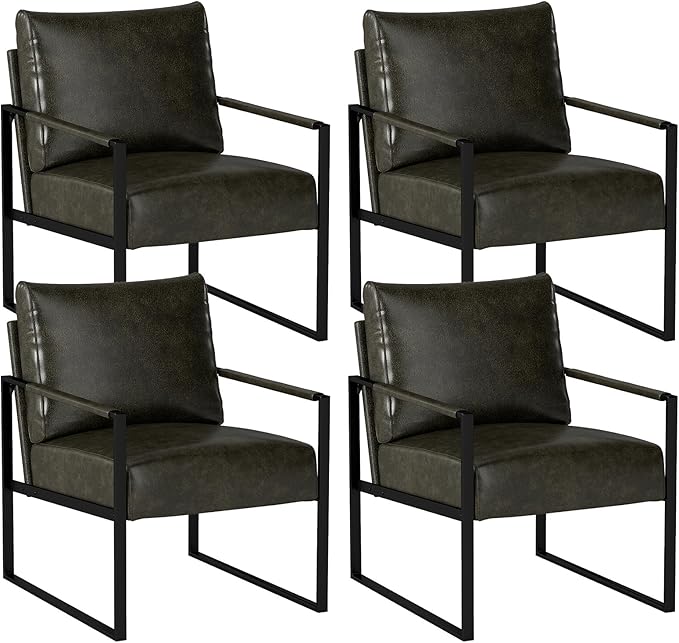 INZOY Accent Arm Chair with Metal Frame Set of 4 Comfy Living Room Chair with Plump Backrest and Cushion Mid Century Modern Chair with Sturdy Structure Easy to Clean Dark Grey