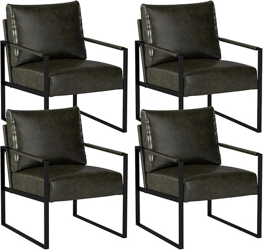 INZOY Accent Arm Chair with Metal Frame Set of 4 Comfy Living Room Chair with Plump Backrest and Cushion Mid Century Modern Chair with Sturdy Structure Easy to Clean Dark Grey