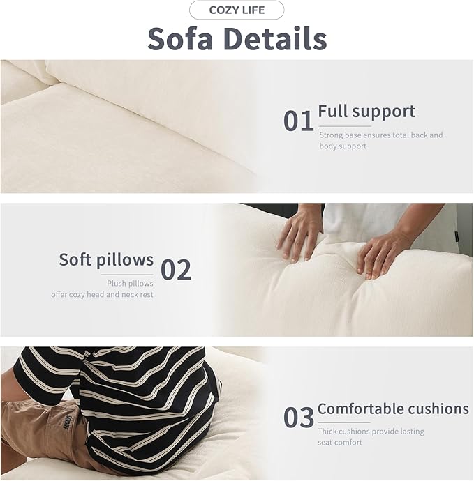 WJShome Cloud Sectional Couches for Living Room100.5 Convertible Love Seat 3 Seater Modular Sectional SofaDeep Seater Furniture SetsBeige