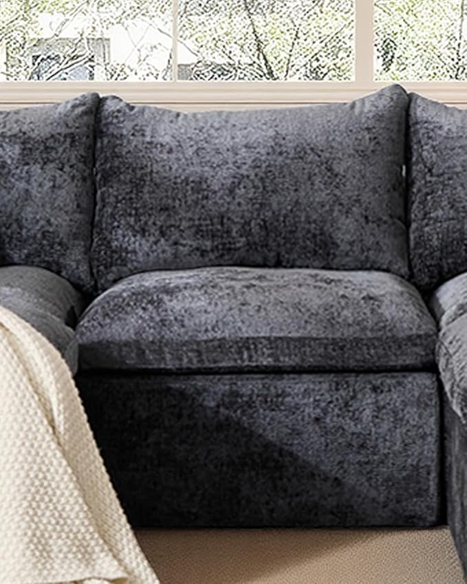 TYBOATLE Single Middle Seat Boneless Couch for Living Room Comfy Boneless Modular Couch w/Memory Foam Grey