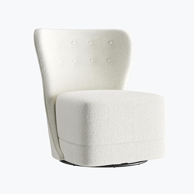 BELLEZE Swivel Accent Chairs Set of 2 Modern Upholstered 360° Swivel Barrel Chairs Comfy Small Club Chairs for Nursery Hotel Bedroom Office Lounge - Cortona (White)