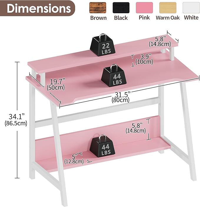 ALISENED 31.5 Inch Small Office Desk with Storage Small Desk for Small Spaces Compact Home Office Desk Mini Study Desk for Bedroom Pink