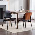 Dining Chairs Set of 2 Mid Century Modern Retro Faux Leather Chair with Walnut Bentwood Back Upholstered Seat Metal Legs Adjustable Foot for Kitchen Dining Room Chairs (Black)