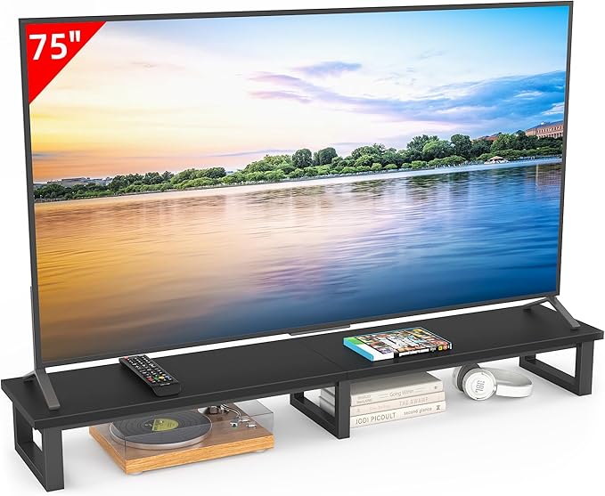 YAOHUOO 59 Large TV Riser for 32-75 inch TV TV Riser Stand Shelf with Steel Legs Tabletop TV Stand Riser for Home OfficeBlack