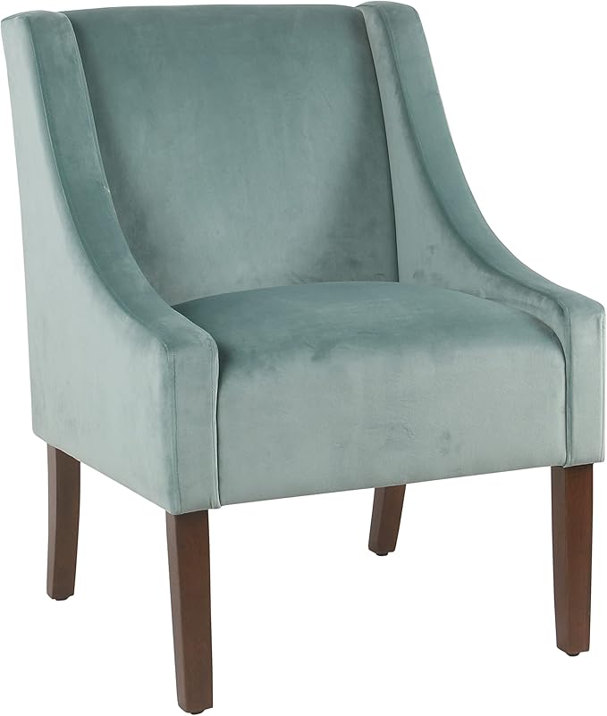 Homepop Home Decor | Upholstered Classic Swoop Arm Accent Chair | Accent Chairs for Living Room &amp Bedroom | Decorative Home Furniture Light Velvet Aqua Blue