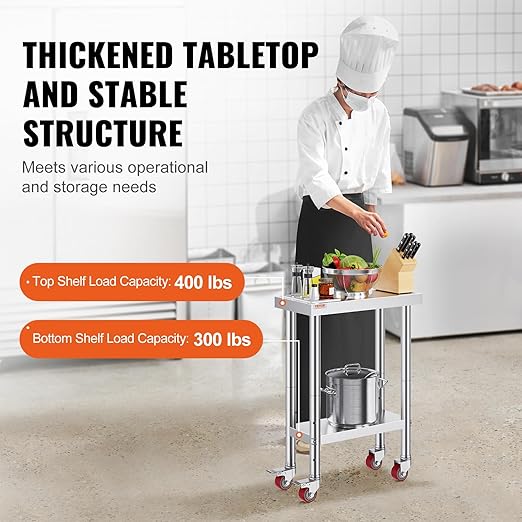 Vevor Stainless Steel Work Table with Wheels 24 x 12 x 32 Inch Prep Table with 4 Casters Heavy Duty Work Table for Commercial Kitchen Restaurant Business : Industrial &amp Scientific