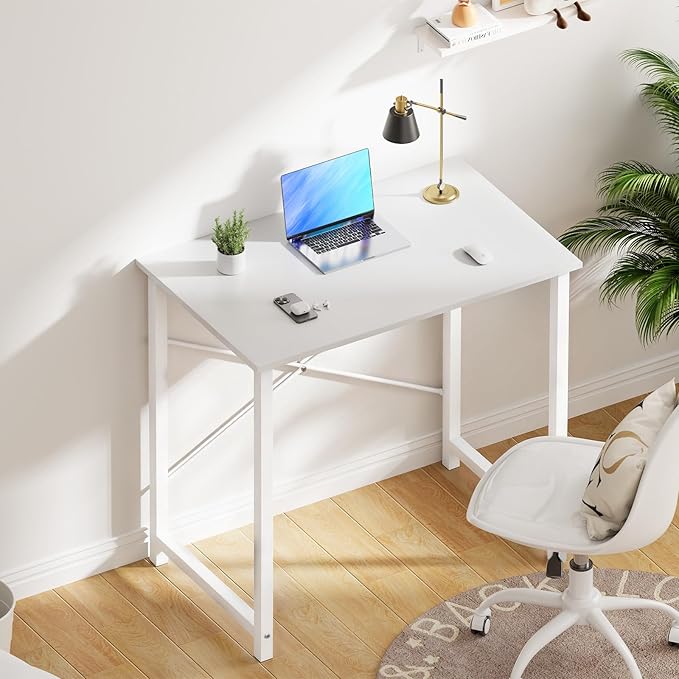 OLIXIS 32 Inch Home Office Desk Small Computer Work Table with X-Shaped Reinforcement Home Simple Modern Writing Study Table 2 Pack White