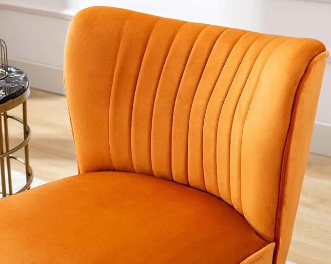 CIMOTA Velvet Accent Chairs Set of 2 Modern Armless Slipper Wingback Single Sofa Side Comfy Corner Chair with Golden Legs for Living Room Bedroom Orange