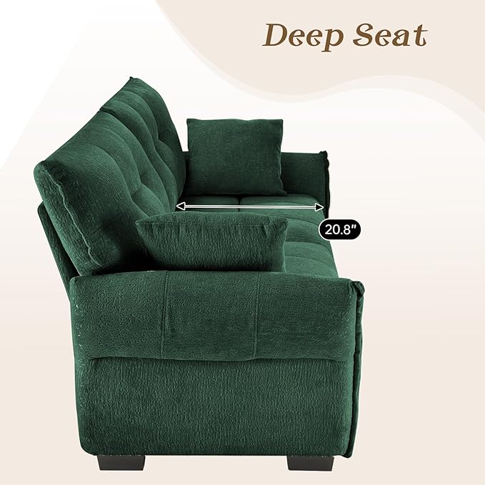 Leyu&ampHafort Modular Sectional SofaCloud Sectional Couch with Deep SeatModern Modular Couch with Movable OttomanChenille Sofa with Throw Pillows for Living RoomBedroom (79-LoveseatGreen)