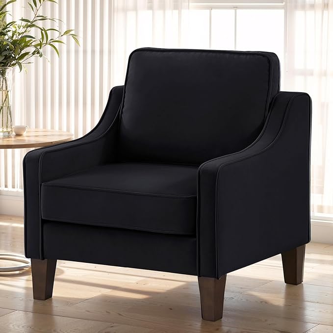Upholstered Velvet Modern Accent Chair Comfy Armchair Couch for BedroomIndoor Sofa Chair for Living RoomReading Chair for OfficeApartmentStudioBlack