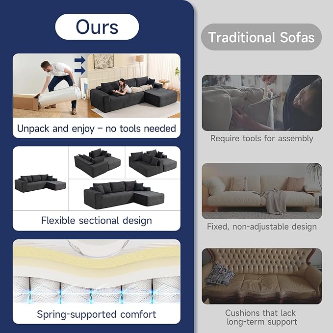 2026 New 108 Cloud Sectional Couch Modular Sectional Sofa with Deep Seat Modular Sofa Couch with L-Shaped Chaise Modern Couches for Living Room No Assembly Required (Gray Right Facing Chaise)