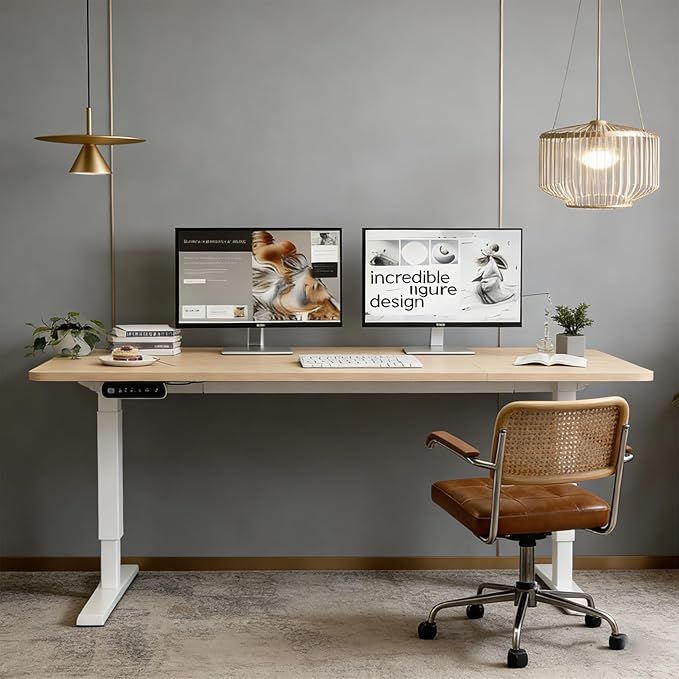 Electric Standing Desk 55 x 24 Inch Height Adjustable Desk Sit Stand Desk with Type-C Charging and Memory Preset Computer Desk for Home Office (Oak)