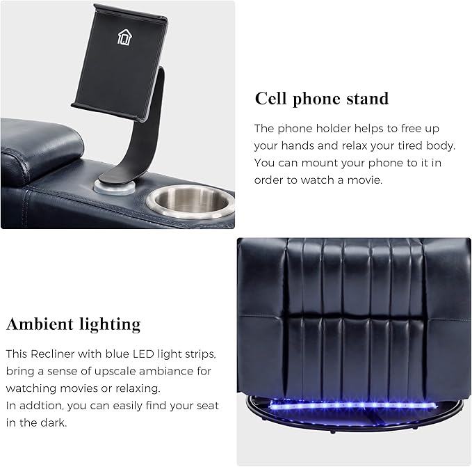 Power Swivel Glider Recliner for Nursery Home Theater Seating with Hidden Arm Storage LED Light Strip Cup Holder Tray Table Cell Phone Holder for Living Room