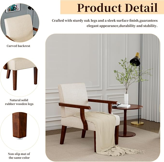 Fabric Accent Chair Set - Arm Chairs Set of 2 with Wood Side TableLiving Room Chairs with Soft Seat for Reading RoomBedroomWaiting RoomOffice(Beige)…