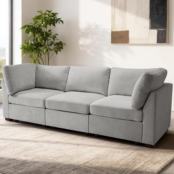 EDILLY 94 inches Oversized Modular Sectional Fabric Cloud Sofa Set Extra Large L Shaped Couch Reversible Chaise Couch3 Seat Modular Sofa Light Grey