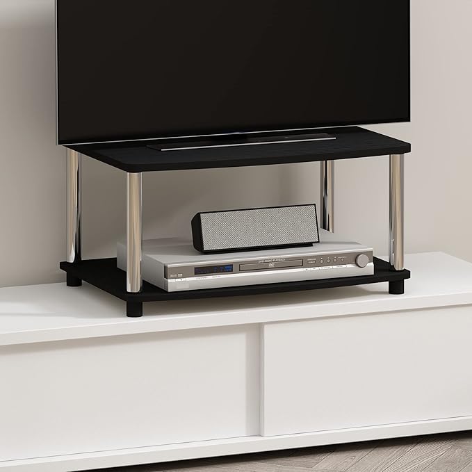 Furinno Turn-N-Tube No Tools 2-Tier Elevated TV Stand Stainless Steel Tubes Americano/Chrome 13191AMSS