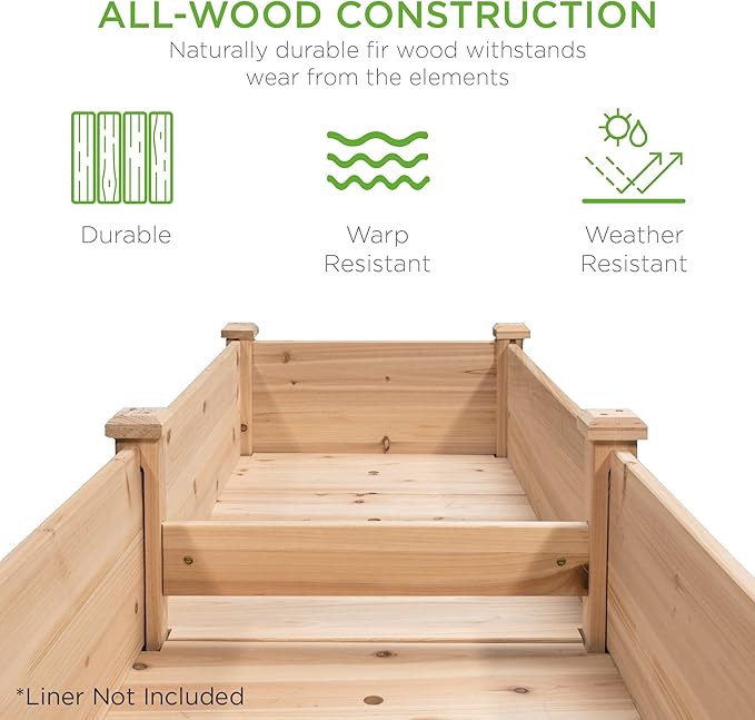 Best Choice Products 72x24x30in Raised Garden Bed Elevated Wood Planter Box Stand for Backyard Patio Balcony w/Divider Panel 6 Legs 300lb Capacity - Natural
