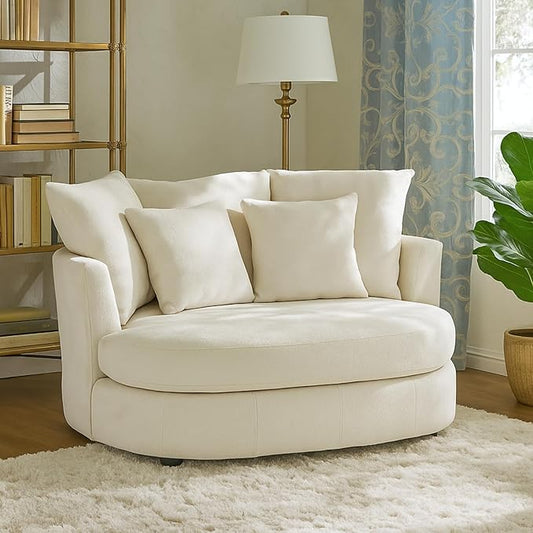 54.9''W Oversized Accent Barrel Chair Chenille Upholstered Comfy Couch Sofa with 5 Pillows for Living Room Apartment Bedroom (Beige Yellow).