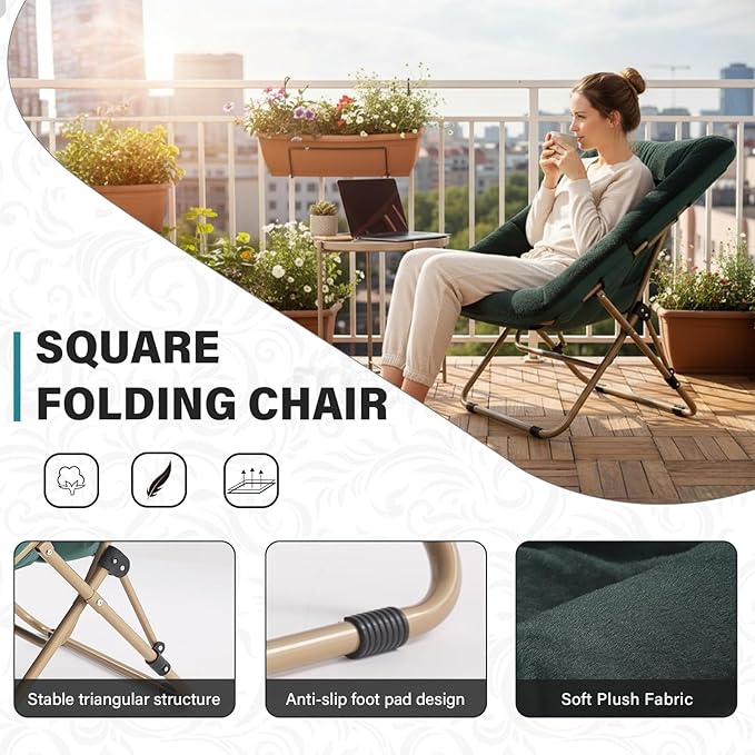 Tiita Comfy Folded Chair Soft Faux Fur Oversized Folding Accent Chair Lazy Chair for Teens Adults Metal Frame Moon Chair for Bedroom Living Room Dorm Rooms