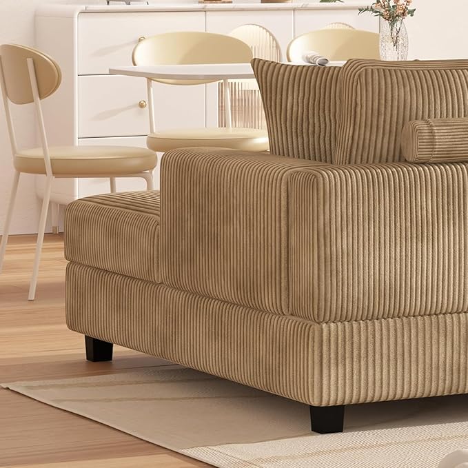 ERYE L-Shaped Reversible Chaise Sectional Sofa Corduroy Upholstered Corner Tufted Sofa Couch with Reversible Chaise LoungeHeadrestsRemovable Armrests and 2 Pillows