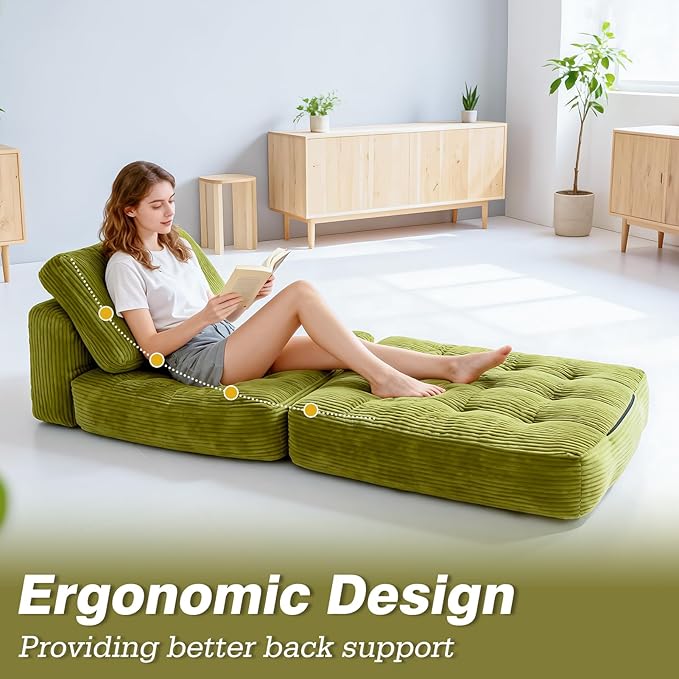 Art3d Folding Sofa Bed Convertible Sleeper Sofa Bed with Pilow &amp Back Support 3 in 1 Long Futon Boneless Couch Comfy Floor Couch for Living Room Bedroom Grass Green