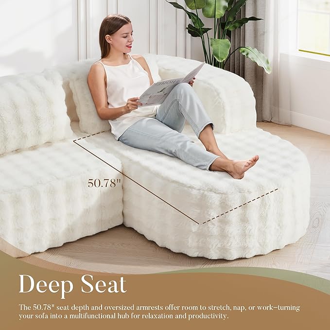 Hobestluk 96 Cloud Sectional Couch Modern Boneless Couch 3 Seater with Oversized Chaise L Shaped Modular Sofa Couches for Living Room Apartment No Assembly Required (Bubble WhiteRight Facing Chaise)