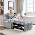 3-in-1 Convertible Sleeper Sofa Bed Chair with Cup Holders &amp Phone Holder Futon Chair Bed with Pull Out Couch Adjustable Backrest Modern Velvet Chaise Lounge for Living Room Bedroom (Grey 35.43