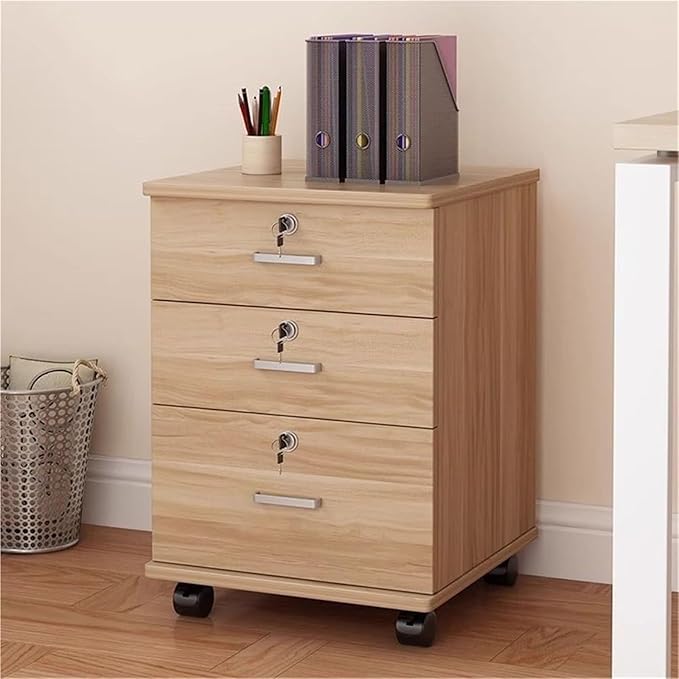 Mobile Locking Filing Cabinet for Home Office Low Cabinets with Drawers for Nized File Storage(Bruin)