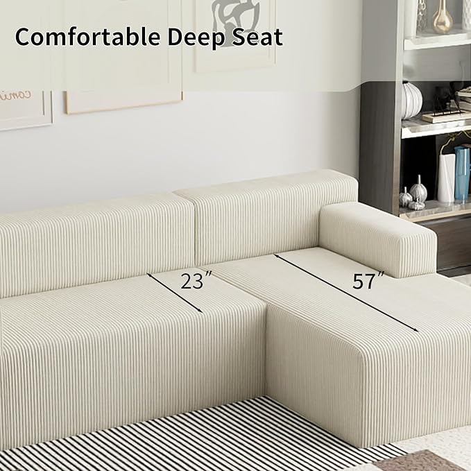 87 Modular Sectional Sofa Cloud Sectional Couch with Deep Seat Modern Modular L-Shape Sofa with Chaise Cozy Boneless Couches for Living Room Small Spaces No Assembly Required