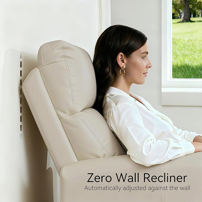 MCombo Power Small Recliners for Small Spaces Living Room RVs Modern Style Zero Wall Hugger Recliners Chair with Lumbar Support USB&ampCharging Ports FSC Certified Faux Leather PR699 (Beige)