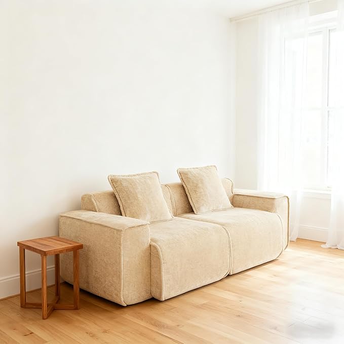 Casaphoria Velvet Modular Sofa 78.74 Inch Light Camel 2-Seater Couch with 2 Removable Pillows No Assembly Required Ideal for Apartments &amp Small Living Rooms