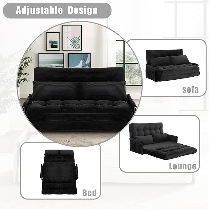 5-Position Adjustable Floor Sofa CouchMulti-Functional Bean Bag BedFoldable Lazy Sofa Sleeper Bed with ArmrestIdeal for Reading and Playing (Black)