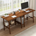 2-Person Writing Desk with Bookshelf - 79 Wooden Extra Long Home Office Work Table Double Study Computer Workstation with Storage Shelves in Walnut 79 W x 24 D