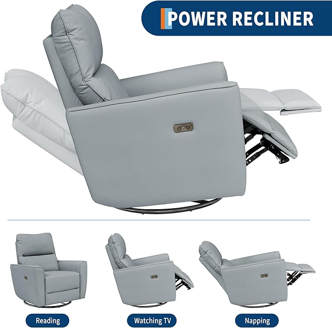 GAOMON Power Recliner Chair Swivel Glider Faux Leather Upholstered Nursery Rocker Reclining Sofa Chair with Charging Port Curved Armrests &amp Padded Backrest for Living Room and Bedroom (Beige)