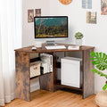 LDAILY Corner Desk Space Saving 90 Degree Triangle Computer Desk with Storage Shelves &amp Cable Holes Wood Compact Corner Writing Table for Small Spaces Home Office Bedroom &amp Living Room Co