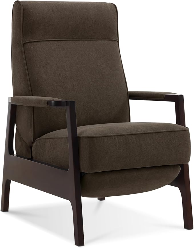 MCombo Pushback Recliner Chair with Wooden Armrests Upholstered Single Sofa Accent Chair for Living Room and Office Fabric MR097 (Coffee)