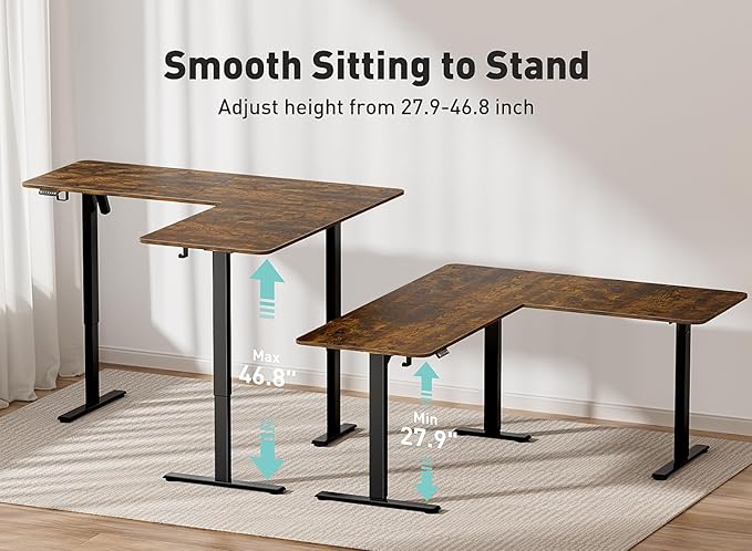 Electric L Shaped Standing Desk Adjustable Height 63 x 55 Inch Corner Standing DeskSit Stand Up DeskHome Office DeskLarge Long Work Gaming (Spliced Desktop Rustic Brown)
